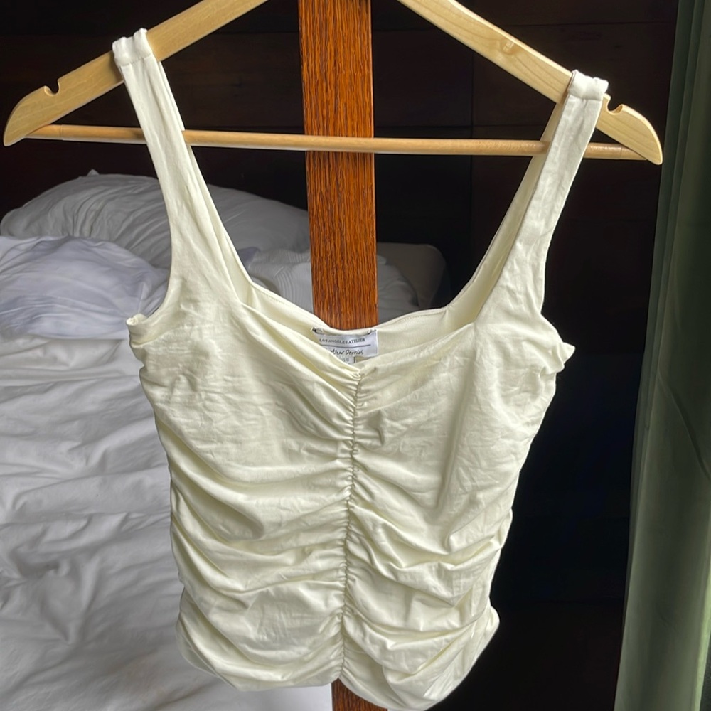 & Other Stories Cream Ruched Tank with Square Neck